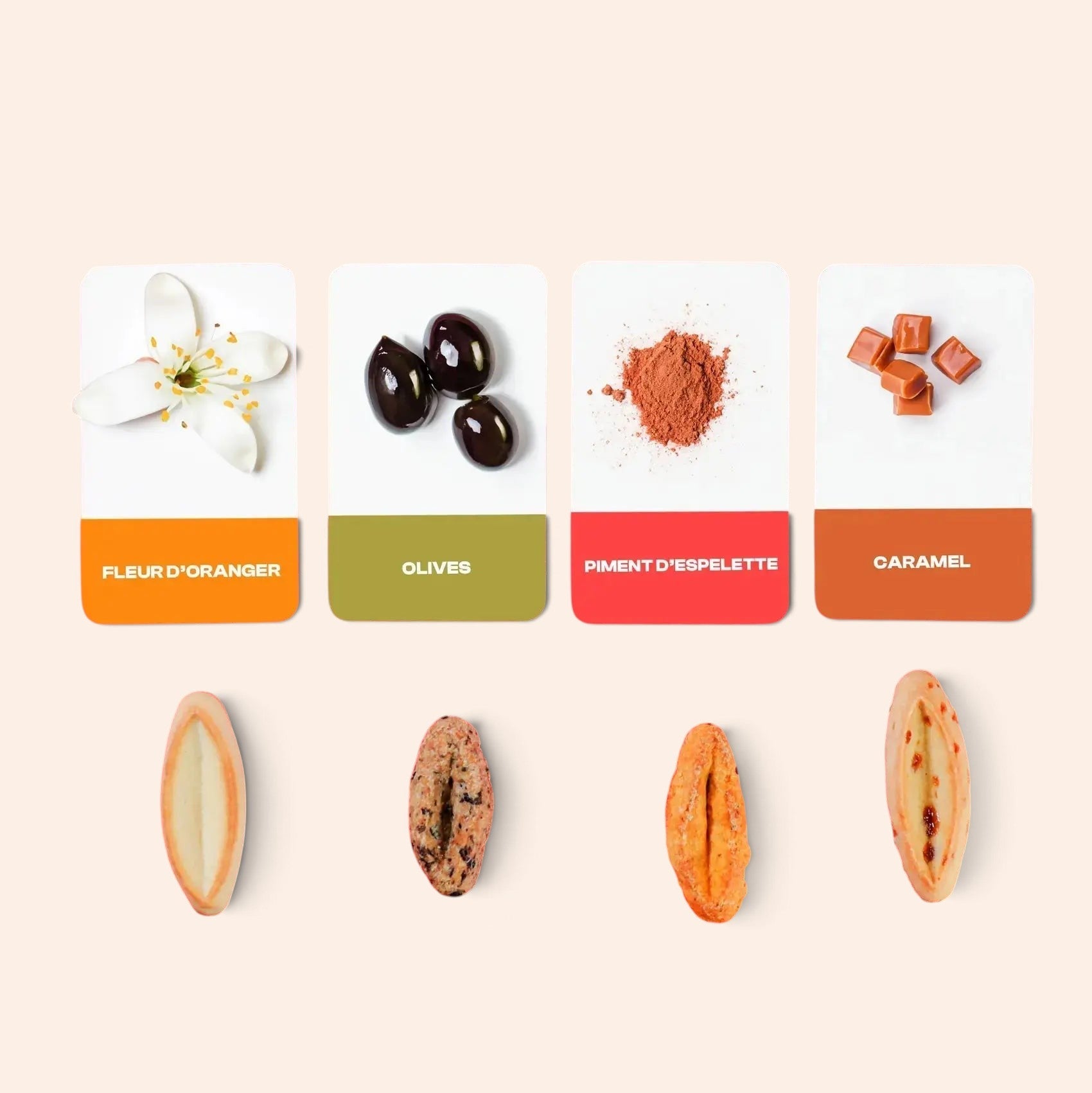Assortiment de navettes Maison Fruidoraix aux saveurs fleur d'oranger, olives, piment d'Espelette et caramel