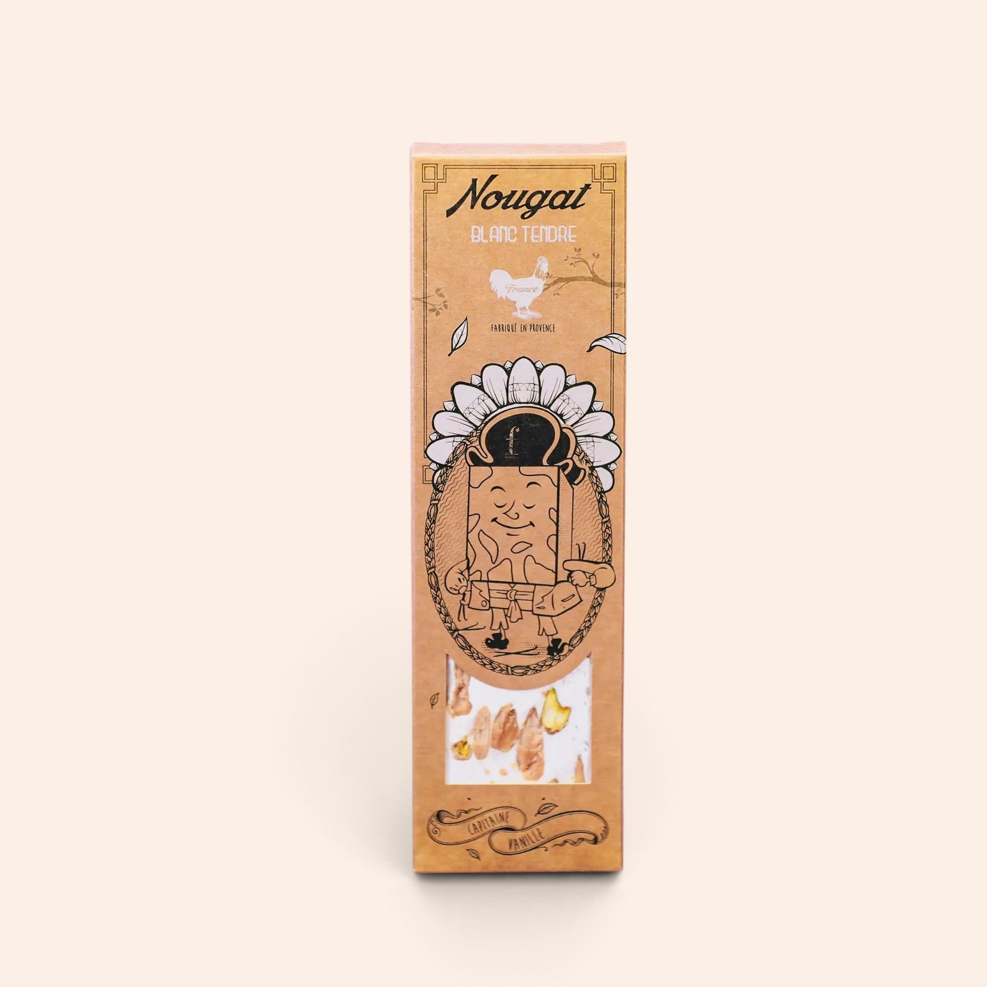 Barre de nougat vanille Maison Fruidoraix 80g dans son emballage en carton kraft illustré
