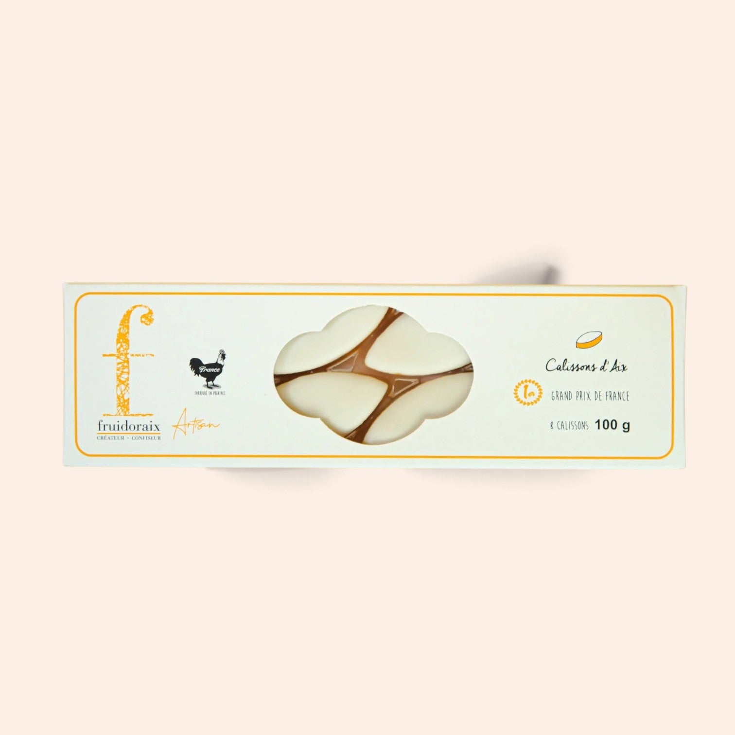 Étui de 100g de Calissons d’Aix Maison Fruidoraix avec glaçage royal blanc et amandes confites
