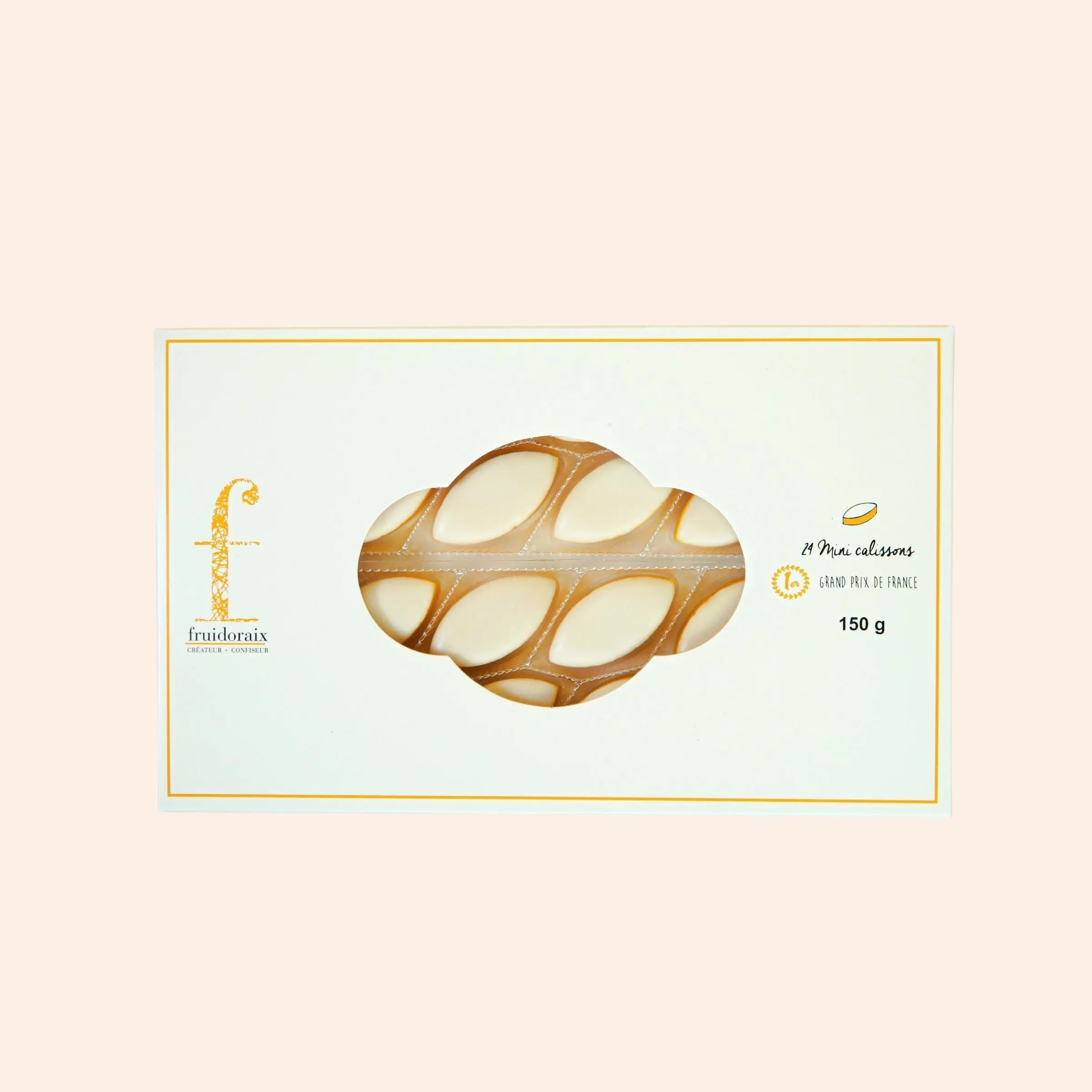 Étui de 24 mini calissons d'Aix Maison Fruidoraix avec glaçage royal blanc et amandes, spécialité provençale.