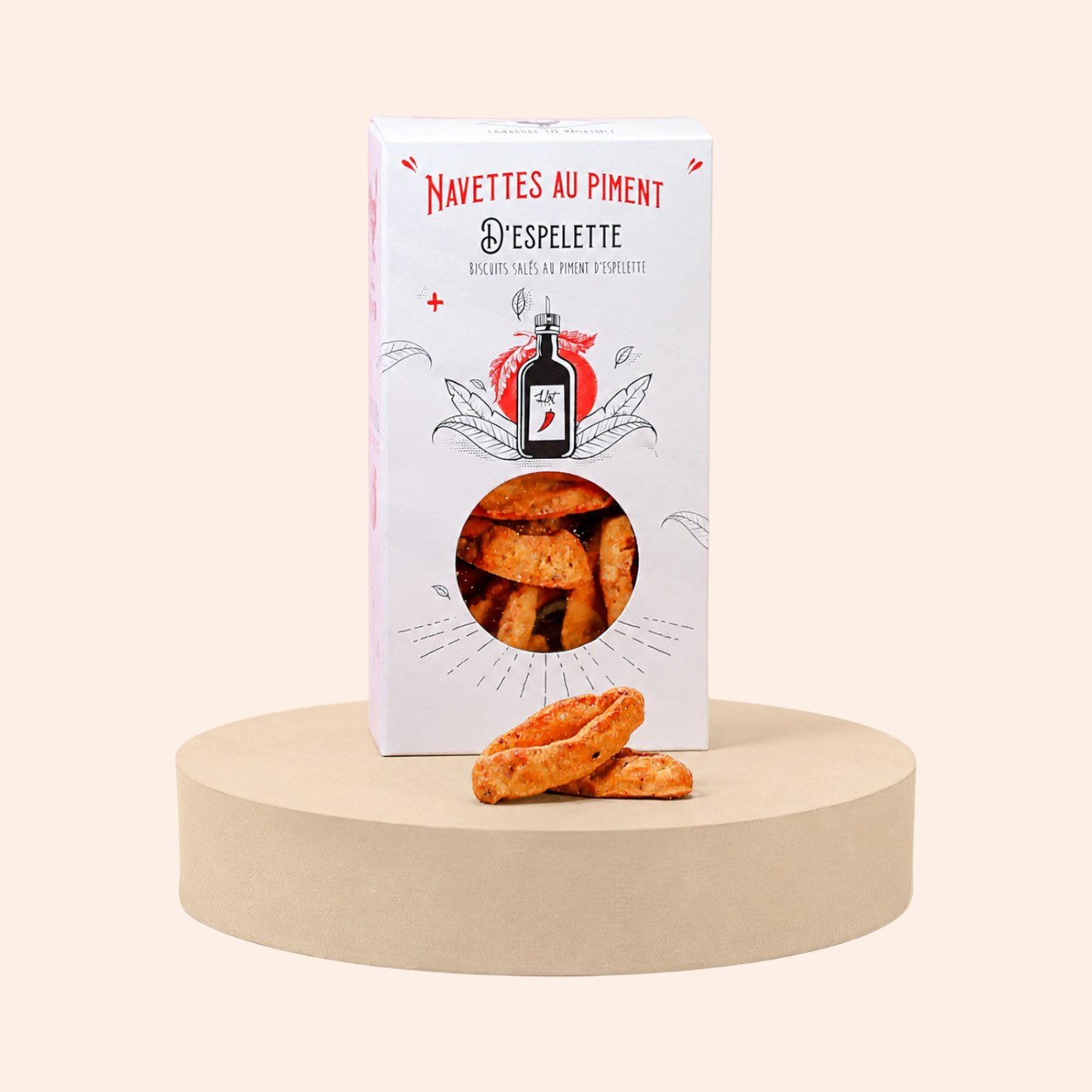 Boîte de navettes salées au piment d'Espelette Maison Fruidoraix, biscuits provençaux croquants pour l'apéritif.